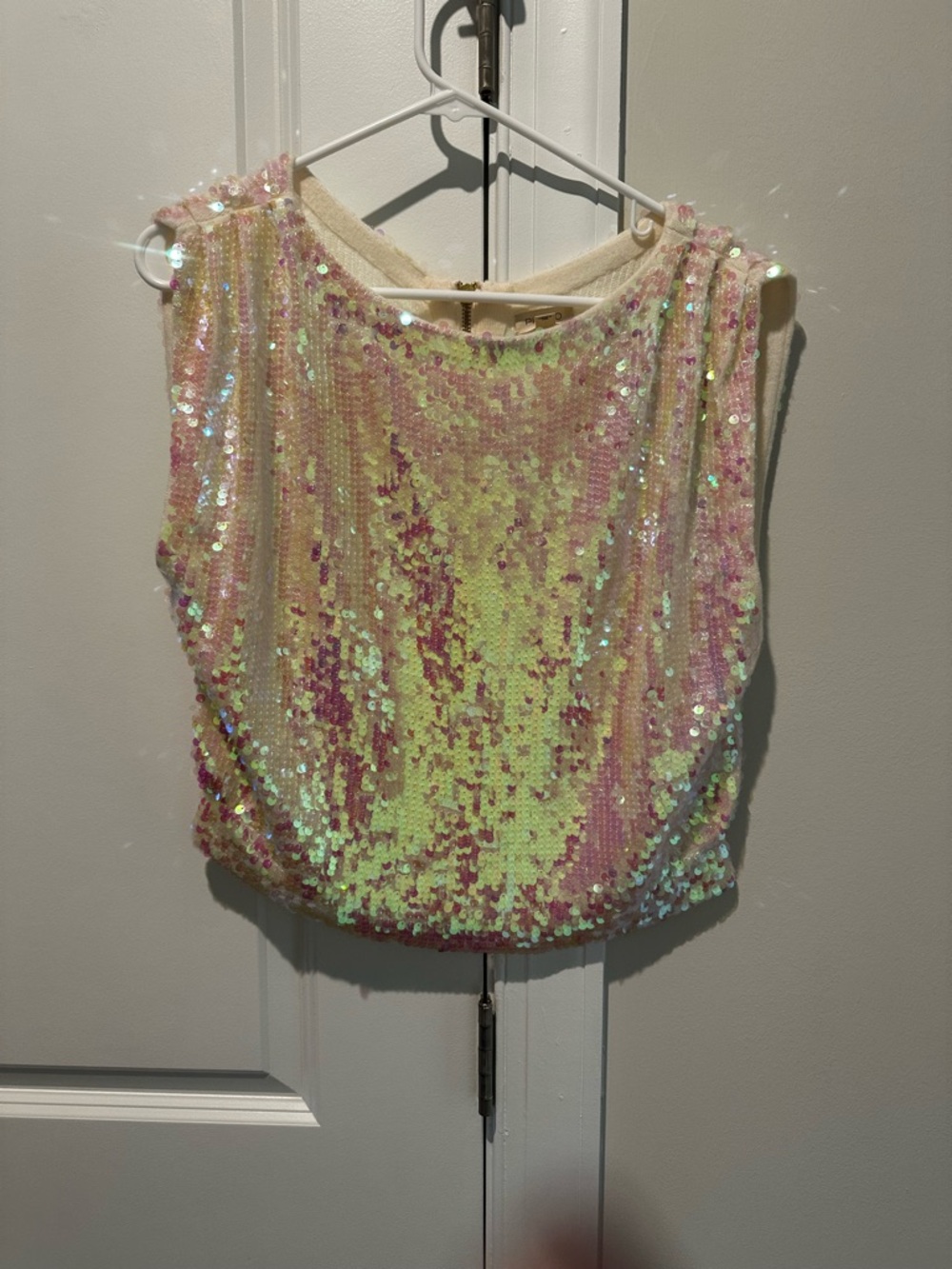 Pilcro Iridescent Sequin Tank Top in Pink and Yellow-Green